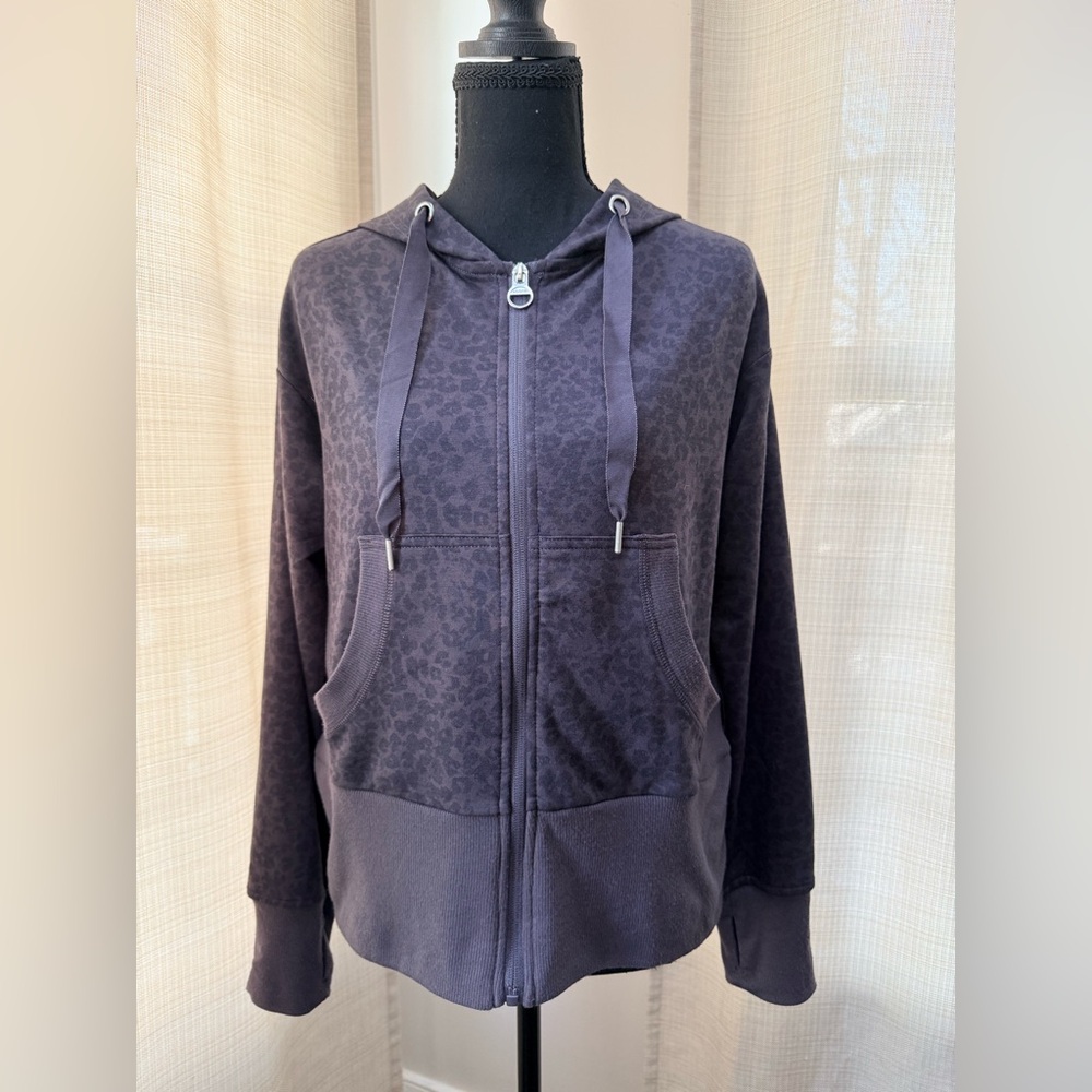 Apana Full Zip Athletic Hooded Leopard Print Jacket Sz S Athleisure Gym